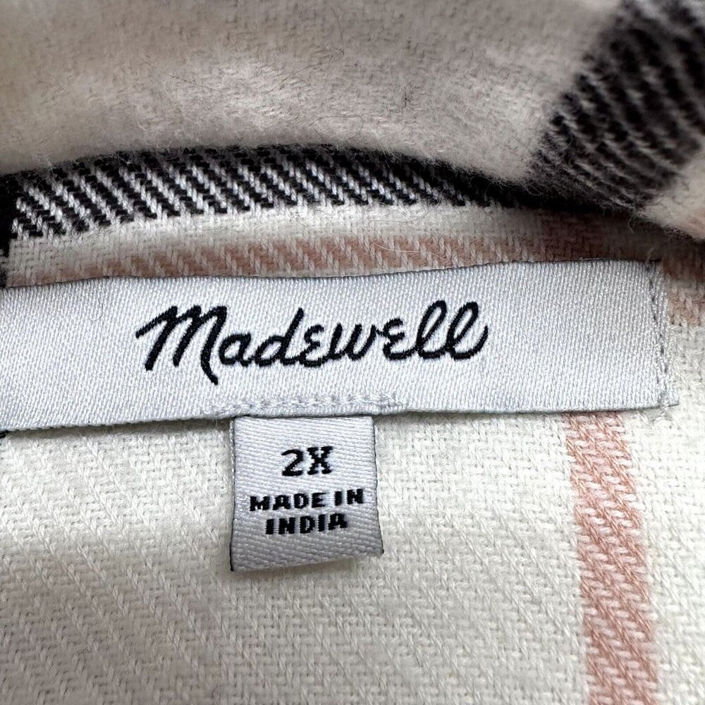 Madewell Plaid Flannel Button Shirt Womens 2X Beige Black Long Sleeve Cotton - Picture 6 of 11